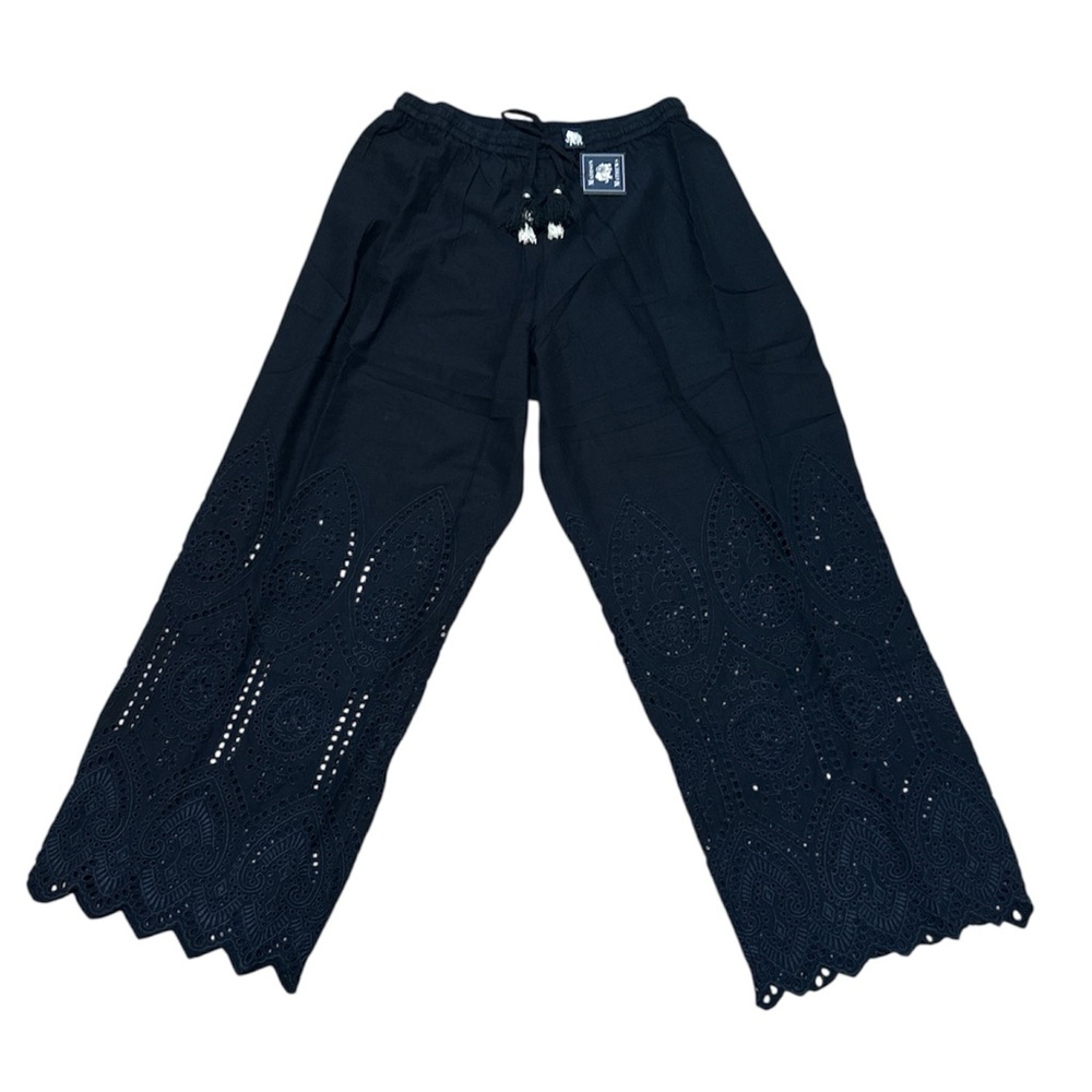 Madison Mathews Wide Leg Eyelet Palazzo Size L 100% Cotton Coastal Beachy Pant